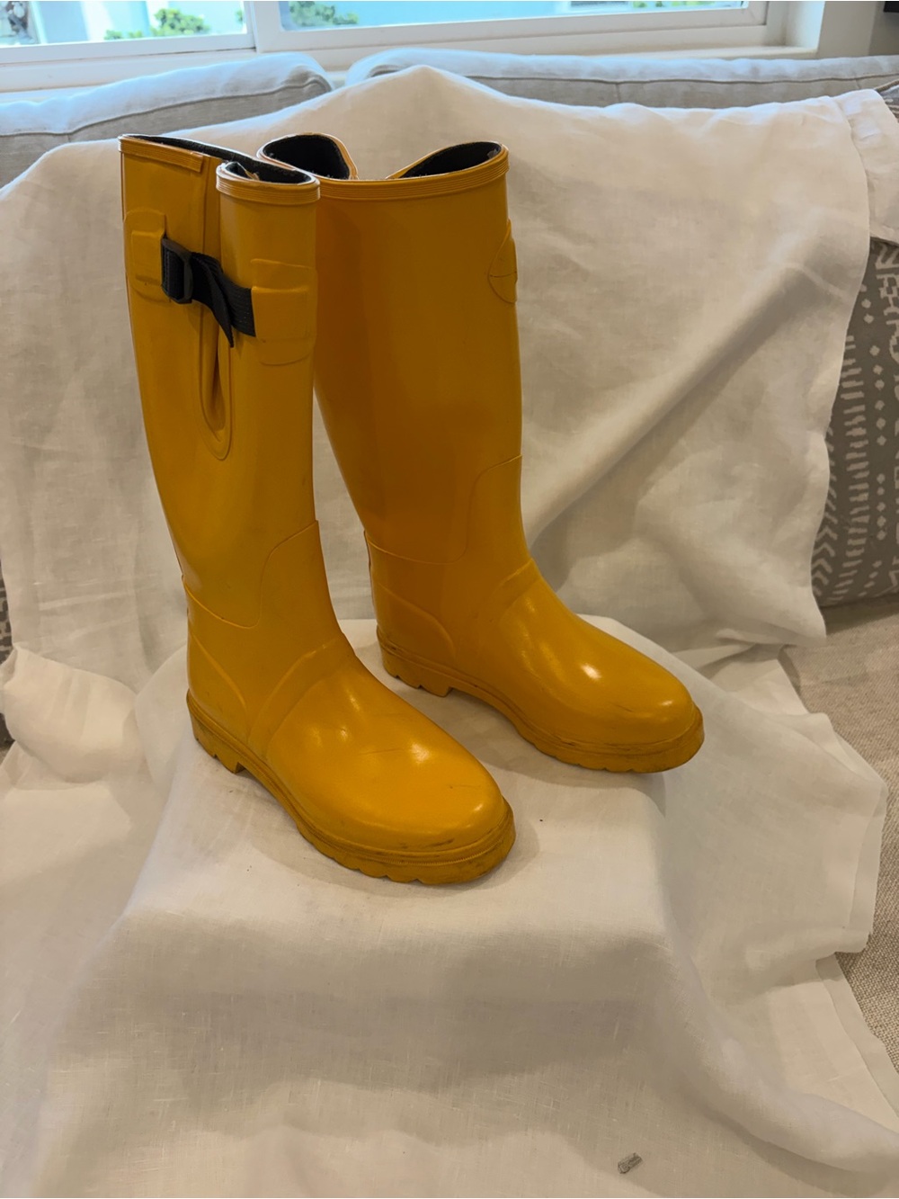 Lands' End Bright Yellow Knee-High Rain Boots with Side Bow